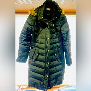 Michael Kors Women's Faux-Fur-Trim Hooded Puffer Coat in Moss Green